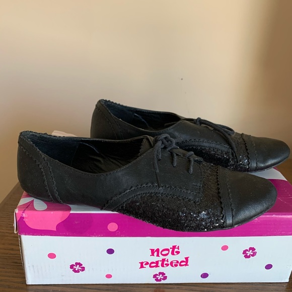 Not Rated Shoes - Black Glitter Oxford Flats